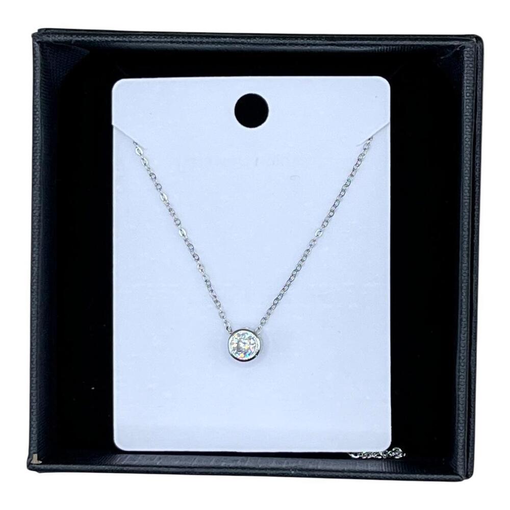 Silver Solitaire Choker Necklace,‎ Pendant for Women, Adjustable 16" - 19"
